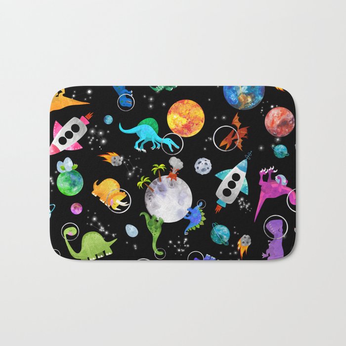 Dinosaur Astronauts In Outer Space Bath Mat