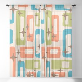 Retro Mid Century Modern Abstract Pattern 921 Googie Orange Chartreuse Turquoise Sheer Curtain