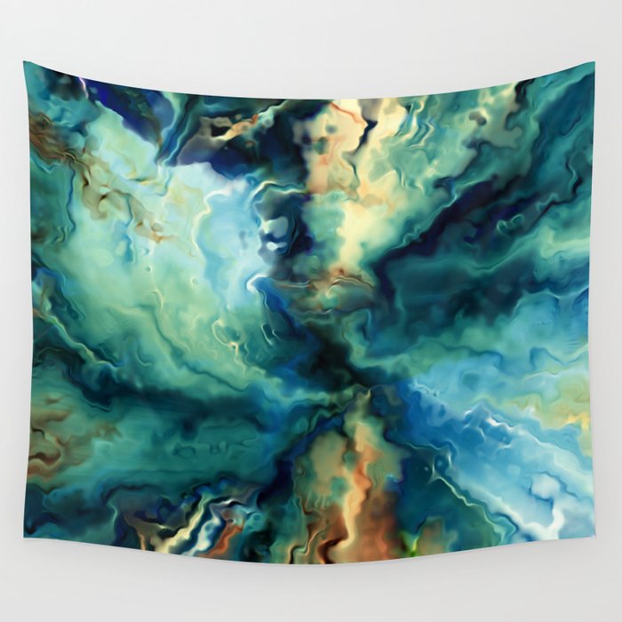 Marbled Ocean Abstract, Navy, Blue, Teal, Green Wall Tapestry