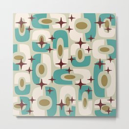Mid Century Modern Cosmic Abstract 144 Turquoise Gold Brown and Beige Metal Print | Midcentury, Midcenturymodern, Retro, Atomic, Atomicage, Geometric, Century, Abstract, Boomerang, Graphicdesign 
