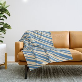[ Thumbnail: Blue and Beige Colored Stripes/Lines Pattern Throw Blanket ]