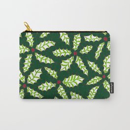 Green Pinstripe Holly with Dark Green Background  Carry-All Pouch