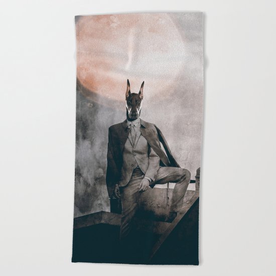 Watchdog in the moonlight Beach Towel