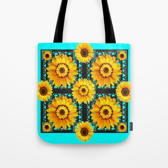 SOUTHWESTERN STYLE TURQUOISE SUNFLOWERS Tote Bag
