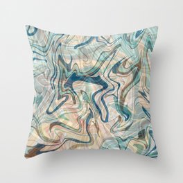Fluid Marble ink Design turquoise blue grey pattern Throw Pillow