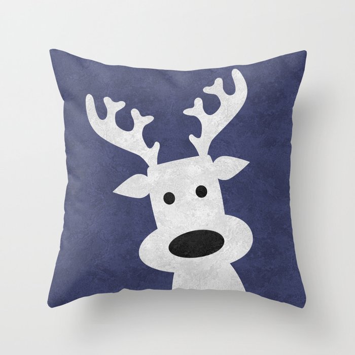 Christmas reindeer blue marble Throw Pillow