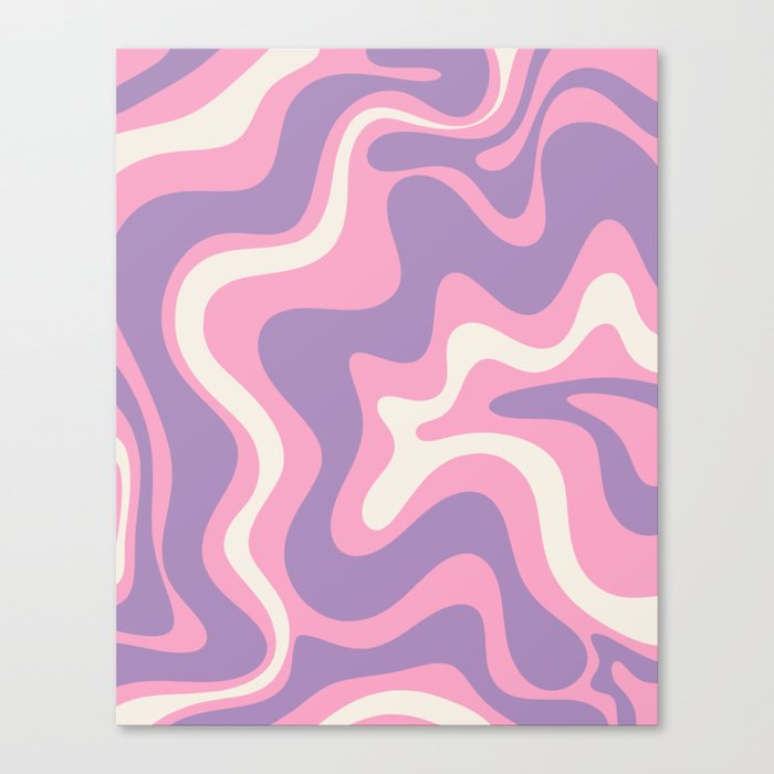 Retro Liquid Swirl Abstract Pattern Pink Purple Cream Canvas Print