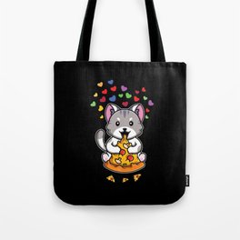 Kawaii Cat Animal Hearts Pizza Meow Valentines Day Tote Bag