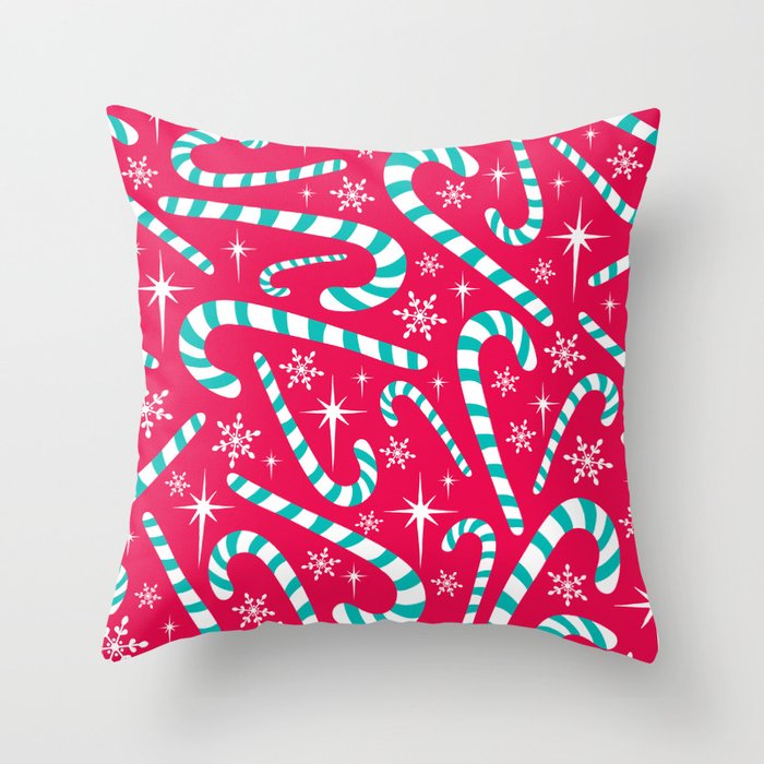 Christmas Candy Canes Red Throw Pillow