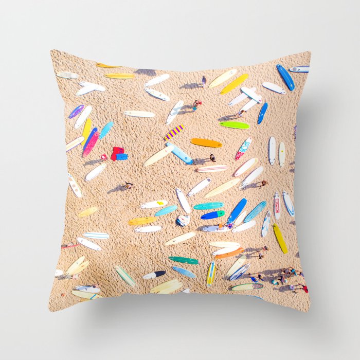 Surfboards Laying on the Beach Throw Pillow