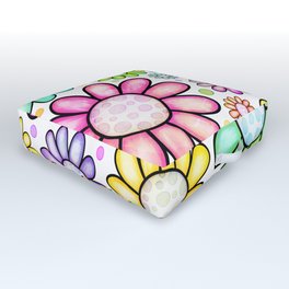 Doodle Daisy Flower Pattern 09 Outdoor Floor Cushion