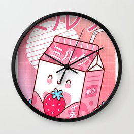 Funny Retro 90s Japanese Kawaii Strawberry Milk Shake Cartoon T-Shirt Wall Clock | Great, Anime, Milk, Funny, Tee, Graphicdesign, Written, Otaku, Stylish, Milkshake 
