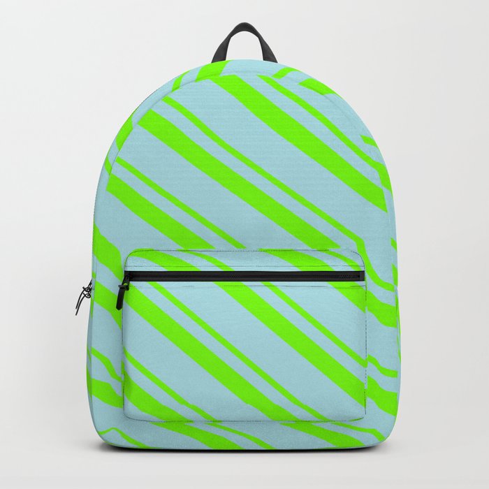 Chartreuse & Powder Blue Colored Lined Pattern Backpack