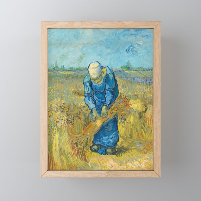 Peasant Woman Binding Sheaves by Vincent van Gogh Framed Mini Art Print