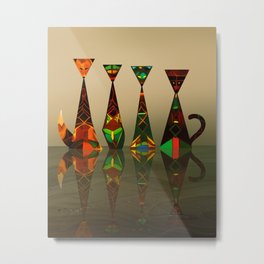 Fox and Cats (Modified Vase series no. 15) Metal Print | Digital, Fox, Reflection, Geometric, Green, Stylizedanimals, Foxandcat, Animal, Geometricanimals, Painting 