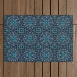 Elegant Blue Turquoise Marble Gemstone Mandala Design Outdoor Rug