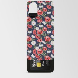 Daisy and Poppy Seamless Pattern on Navy Blue Background Android Card Case
