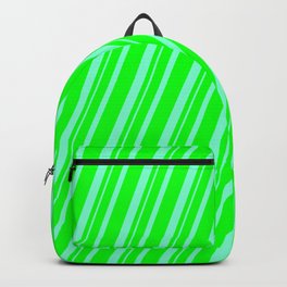 [ Thumbnail: Lime & Aquamarine Colored Striped Pattern Backpack ]