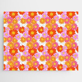 Cheerful Summer Daisy Flowers Red, Pink Orange Jigsaw Puzzle