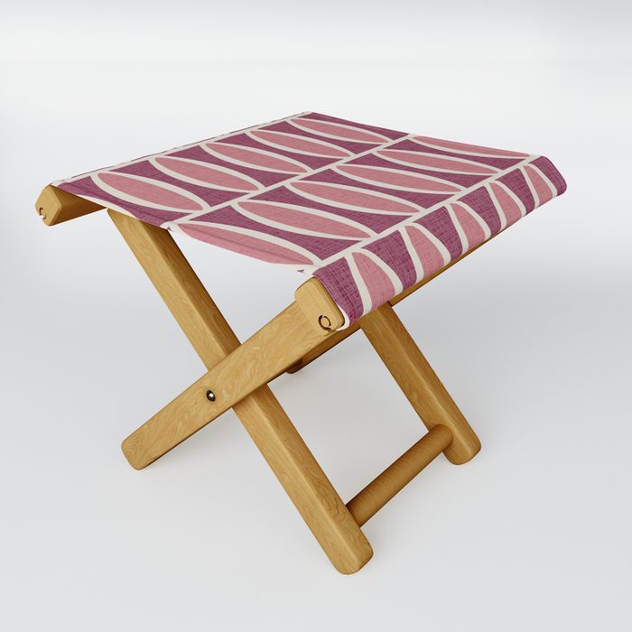 Retro Mid Century Modern Geometric Oval Pattern 235 Raspberry Pink and Beige Folding Stool