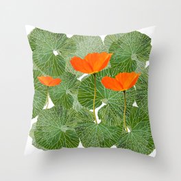 Orange Poppy Flowers Green Large Leaf #decor #society6 #buyart Throw Pillow