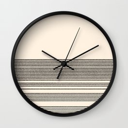 Organic Stripes - Minimalist Textured Line Pattern in Black and Almond Cream Wall Clock