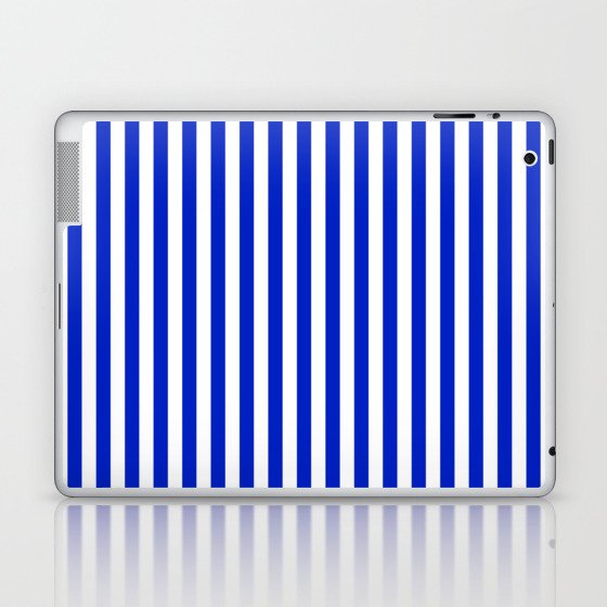Cobalt Blue and White Vertical Deck Chair Stripe Laptop & iPad Skin