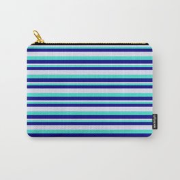 [ Thumbnail: Turquoise, Blue, and Lavender Colored Lined Pattern Carry-All Pouch ]