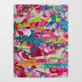 Confetti: A colorful abstract design in neon pink, neon green, and neon blue Poster