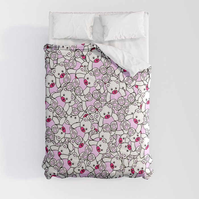 Cute Adorable Pink White Black Teddy Bear Collage Comforter