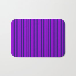 [ Thumbnail: Dark Violet & Midnight Blue Colored Stripes Pattern Bath Mat ]