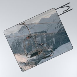 Ski lift in a fairytale winter landscape | Landscape Photography Alps | Print Art Picnic Blanket