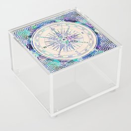 Follow Your Own Path Acrylic Box | Direction, Blue, Vintage, Collage, Pattern, Typography, Floral, Fabric, Compass, North 