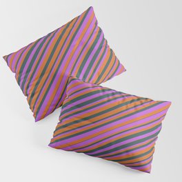 [ Thumbnail: Chocolate, Dark Slate Gray, and Orchid Colored Striped Pattern Pillow Sham ]
