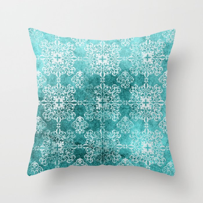 teal white pattern / grunge pattern Throw Pillow