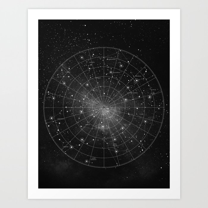 Constellation Star Map (B&W) Art Print