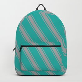[ Thumbnail: Light Sea Green & Dark Gray Colored Stripes Pattern Backpack ]