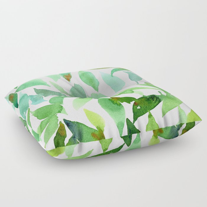 Loose Watercolor Leaves - Green Floor Pillow