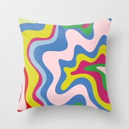 Retro Liquid Swirl Colorful Abstract Pattern in Spring Blue Pink Magenta Green Chartreuse Throw Pillow