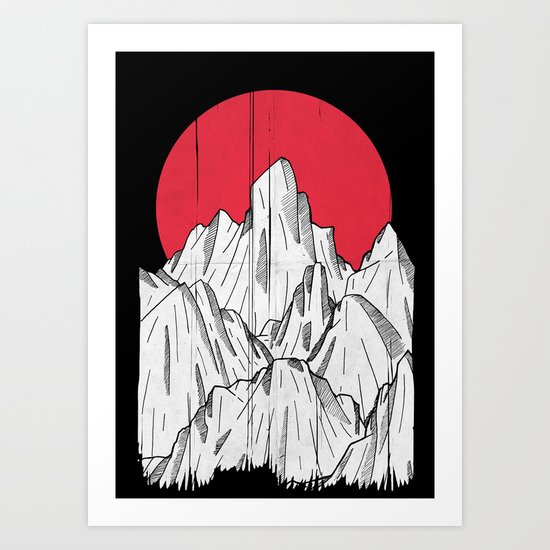 The red sun and the mountains Art Print