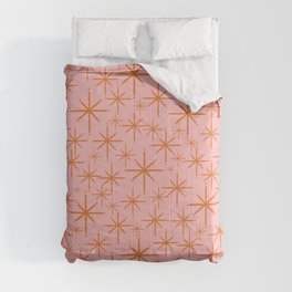 Midcentury Modern Twinkly Retro Starburst Pattern in Orange and Pink Comforter