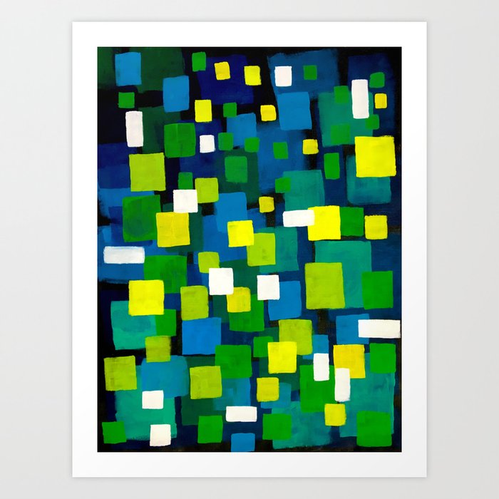 Original Abstract Acrylic Painting by  "City Lights" Colorful Geometric Square Pattern Gre Art Print