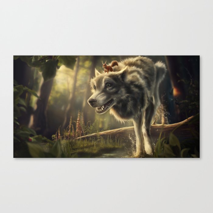 Faster (Wolf and Squirrel) Canvas Print