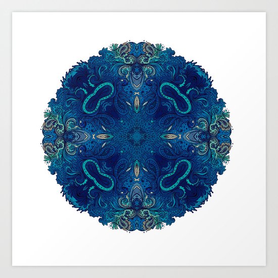 Blue Cobalt Indian Mandala Art Print