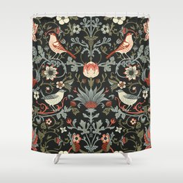 Dark Enchanted Vintage Flowers and Birds seamless pattern. Magic forest background.  Shower Curtain
