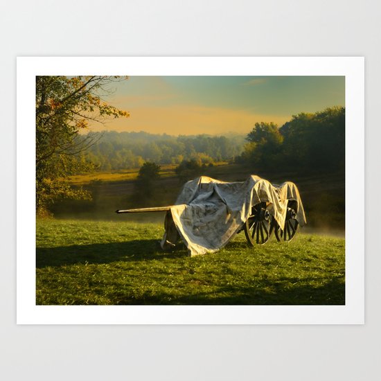 Civil War canon and limber in the early morning mist. Art Print