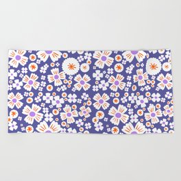 Retro Modern Purple Daisy Flowers Mini Beach Towel