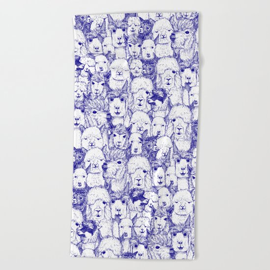 just alpacas blue white Beach Towel
