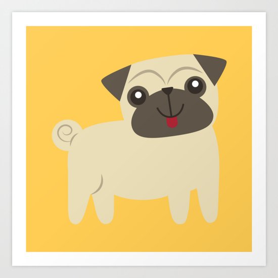 Happy Pug on Mustard Art Print