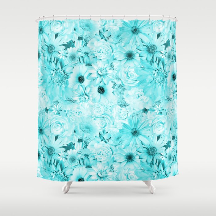 phthalo turquoise floral bouquet aesthetic cluster Shower Curtain